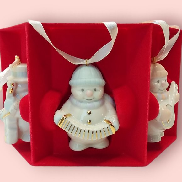 Lenox Snowman Ornaments Set of 5 Playing Instruments Gilded Porcelain Christmas - Picture 3 of 14